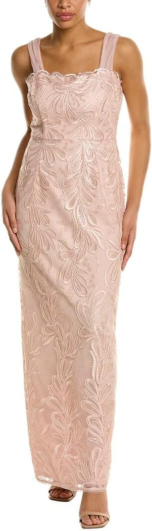 Adrianna Papell Ribbon Embroidered Long Column Gown Blush 4