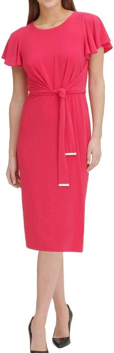 Tommy Hilfiger Womens Jesey Tie Front Midi Dress, Pink, 4