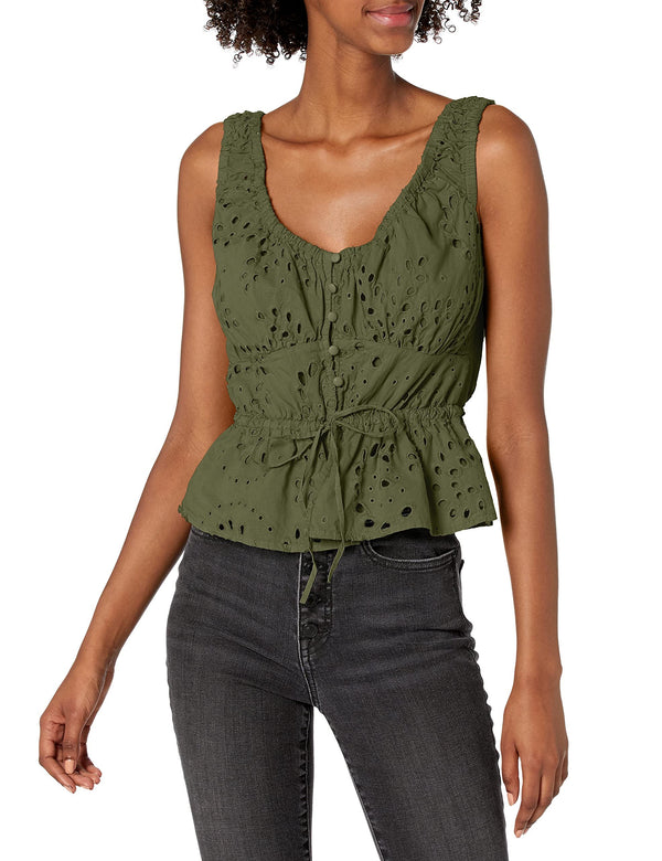 GUESS Women's Sleeveless Larisen Top, Lichen Leaf Green Multi, Extra Small