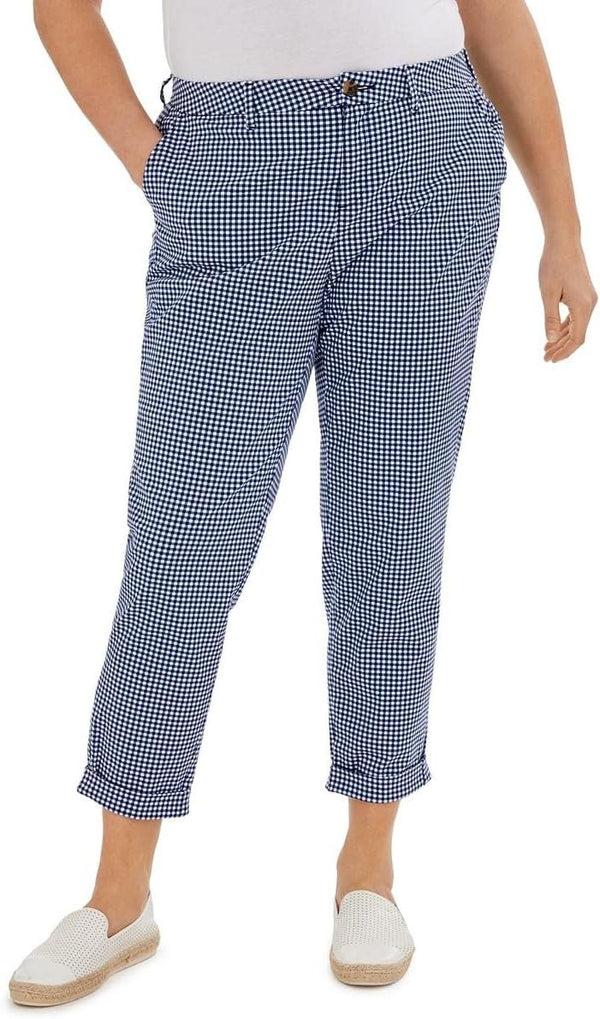 Tommy Hilfiger Womens Plus Hampton Checkered Gingham Chino Pants Blue 22W