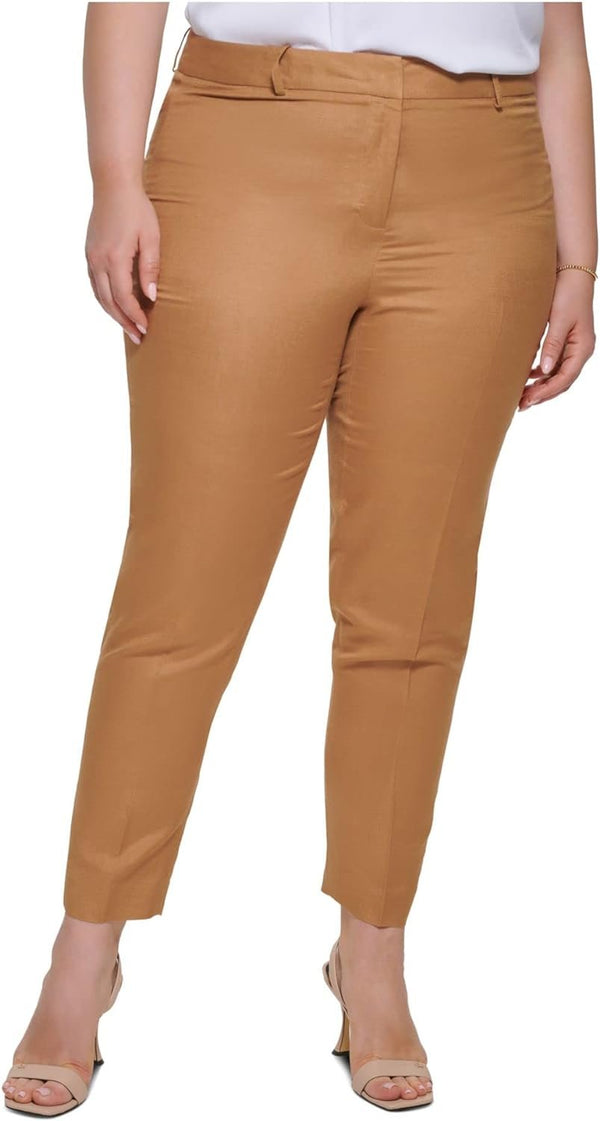 Calvin Klein Womens Plus Linen Blend Slim Fit Khaki Pants