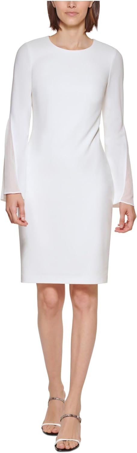 Calvin Klein Women's Scuba Crepe Dress with Long Slit Sleeves