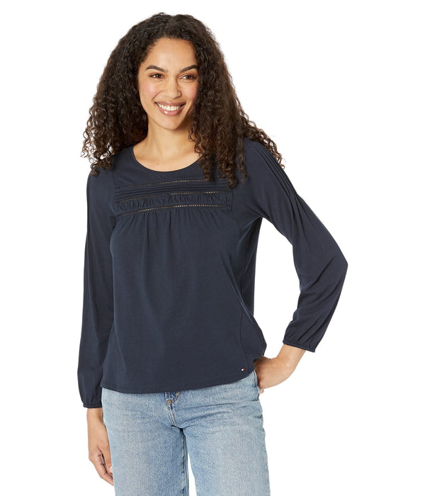 Tommy Hilfiger Long Sleeve Pin Tuck Top Sky Captain, XL, (US 16-18)