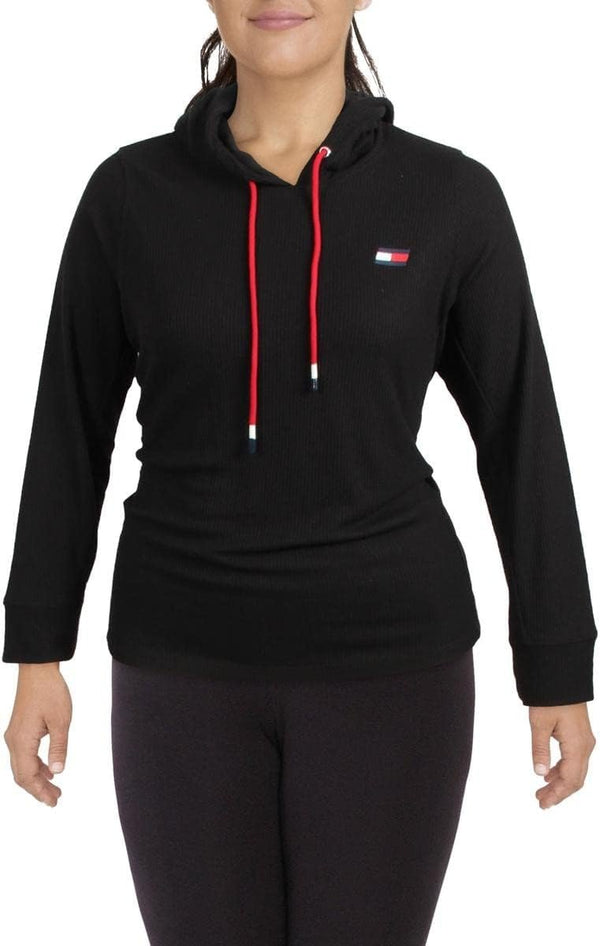 Tommy Hilfiger Sport Womens Plus Waffle Knit Comfy Hoodie Black 2X