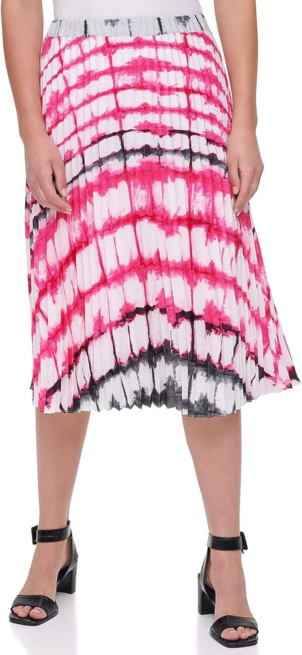 Calvin Klein Women's Print Pleated Pull-On Skirt White/Hibiscus XL (US 14)