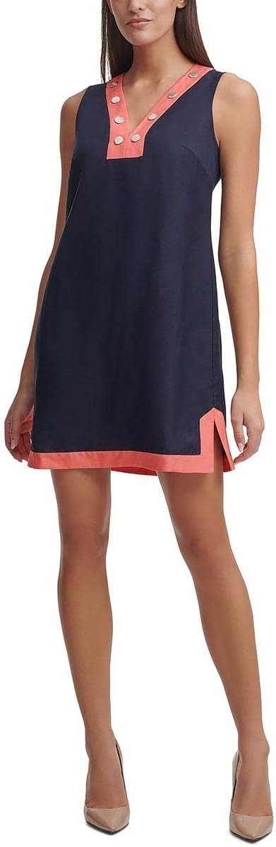 Tommy Hilfiger Womens Petites Colorblock Mini Shift Dress