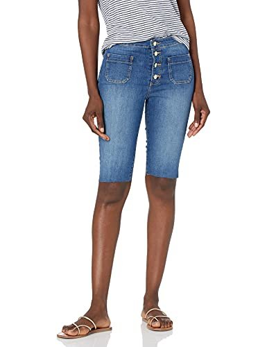 GUESS Women's Button Fly High Rise Bermuda Short, Blue Surf Wash, 25