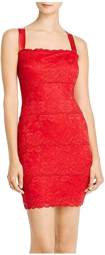 GUESS Womens Renny Lace Sleeveless Bodycon Dress Red M