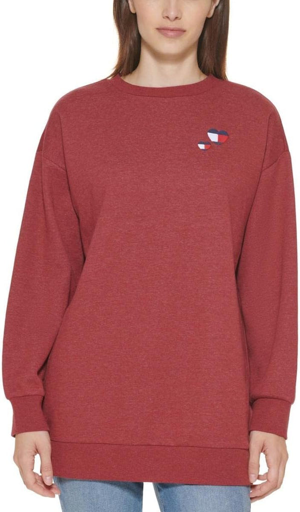 Tommy Hilfiger Womens Double Heart Logo Comfy Sweatshirt Red S