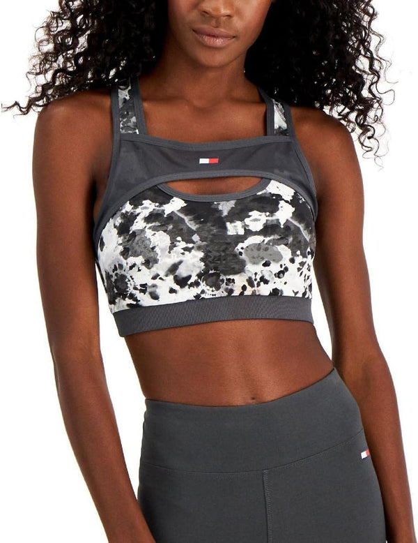 Tommy Hilfiger Sport Womens Printed Mesh Inset Sports Bra