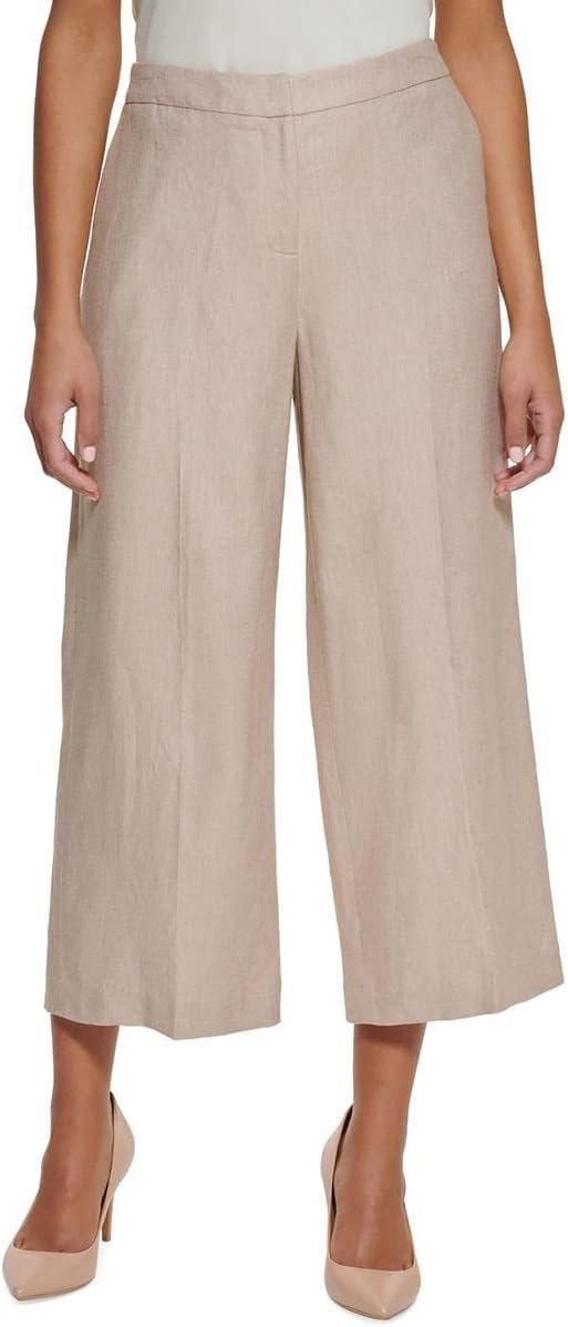 Calvin Klein Womens Petites Linen Knit Wide Leg Pants Beige 10P