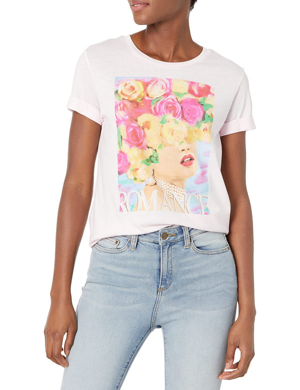 GUESS Women's Short Sleeve Romance Art Easy Tee, Pastel Dream, Extra Large