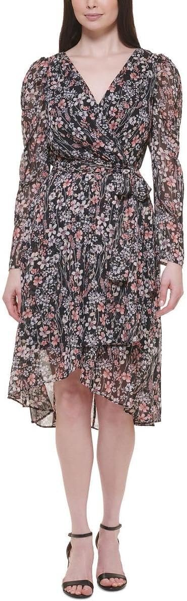 Tommy Hilfiger Womens Petites Chiffon Floral Midi Dress