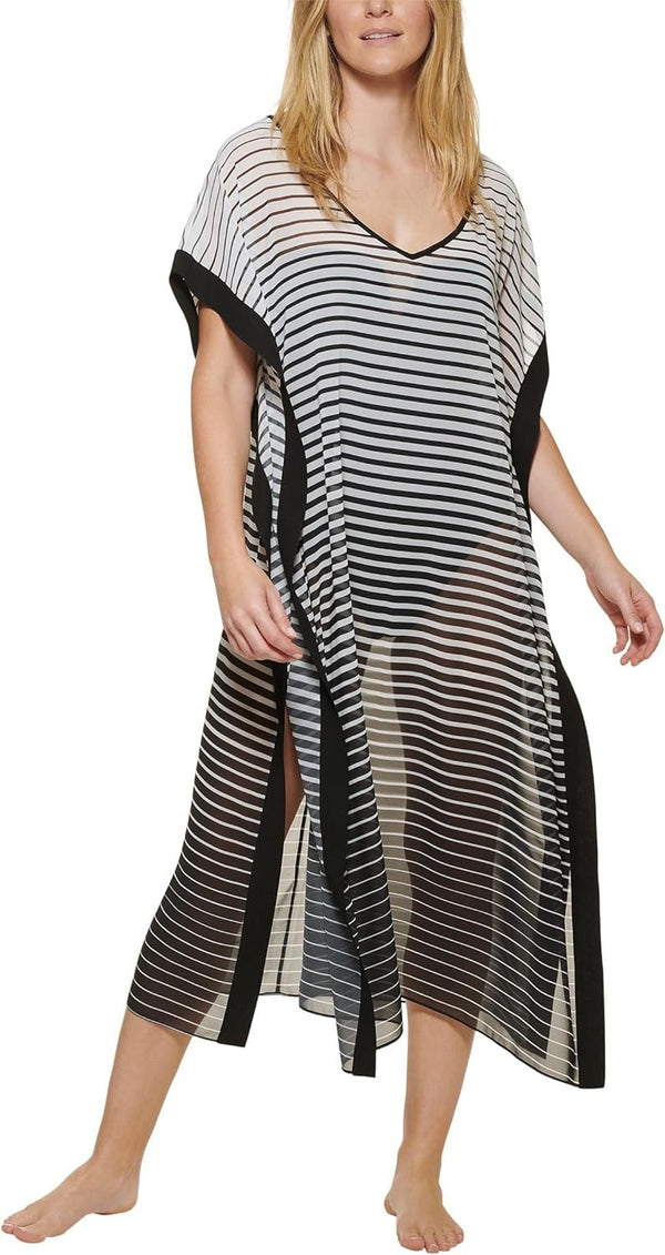 Calvin Klein Women's Bordered Maxi Kaftan Black/White LG/XL (US 12-16)