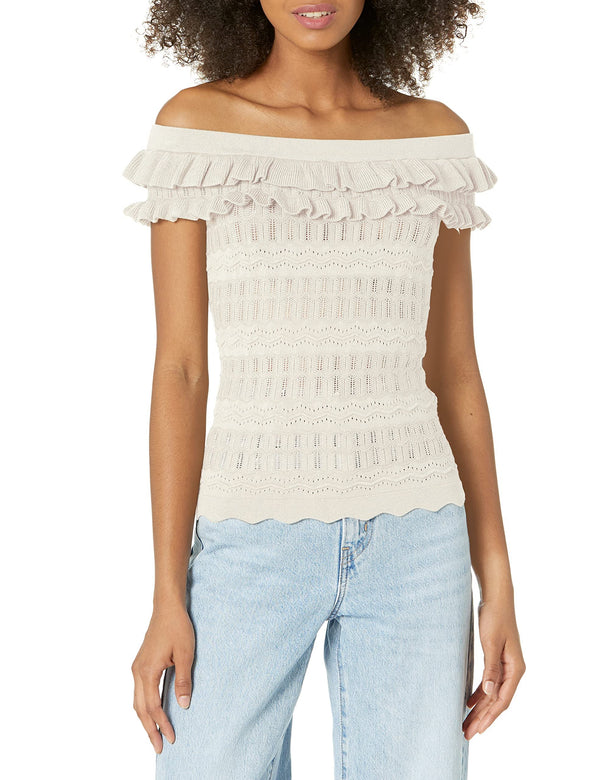 GUESS Women's Sleeveless Off Shoulder Pointelle Sweater