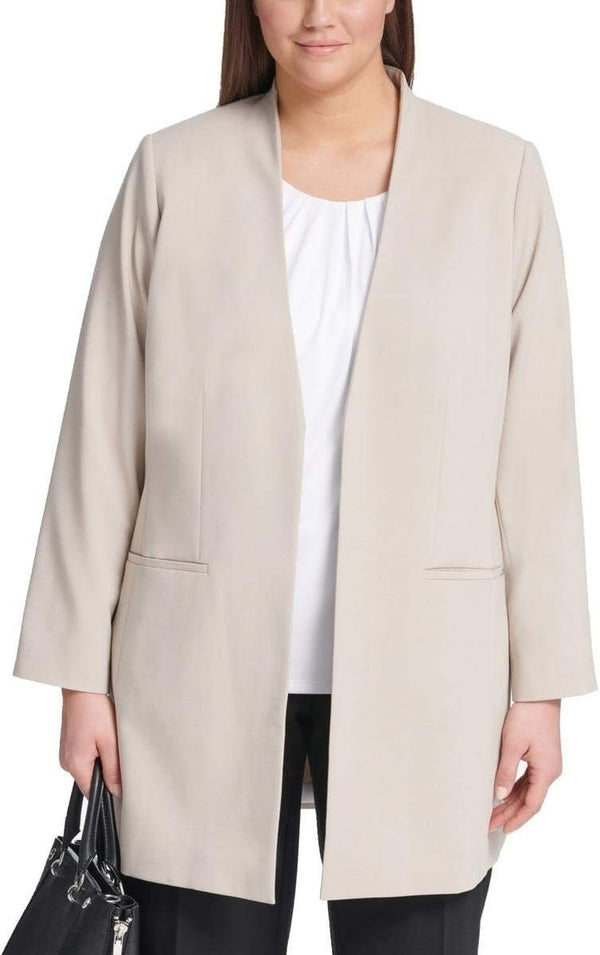 Calvin Klein Womens Plus Open Front Professional Topper Jacket Beige 22W