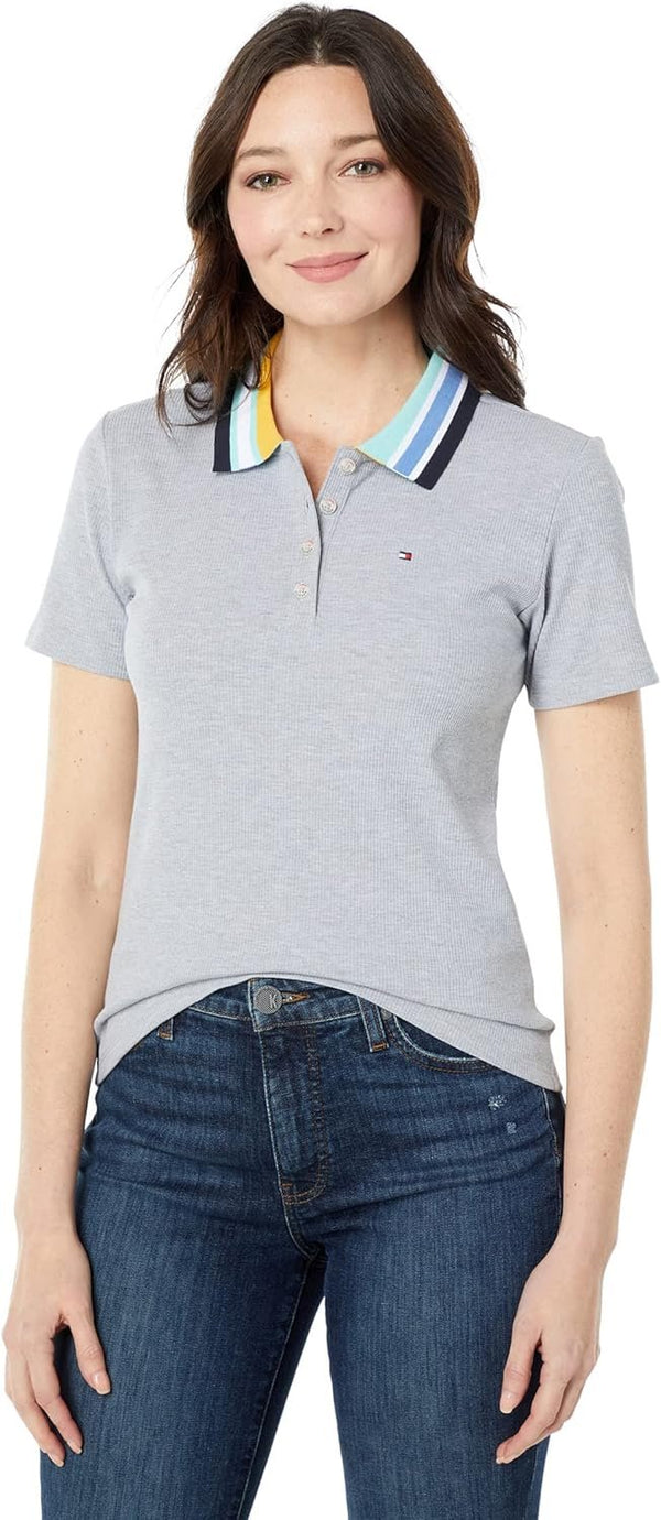 Tommy Hilfiger Womens Striped Ribbed Polo Top