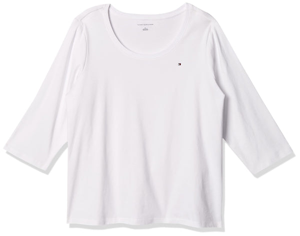 Tommy Hilfiger Women's Long Sleeve Scoop Neck Tee, Bright White, 2X