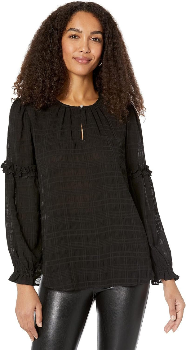 Tommy Hilfiger Womens Keyhole Blouse with Ruffle