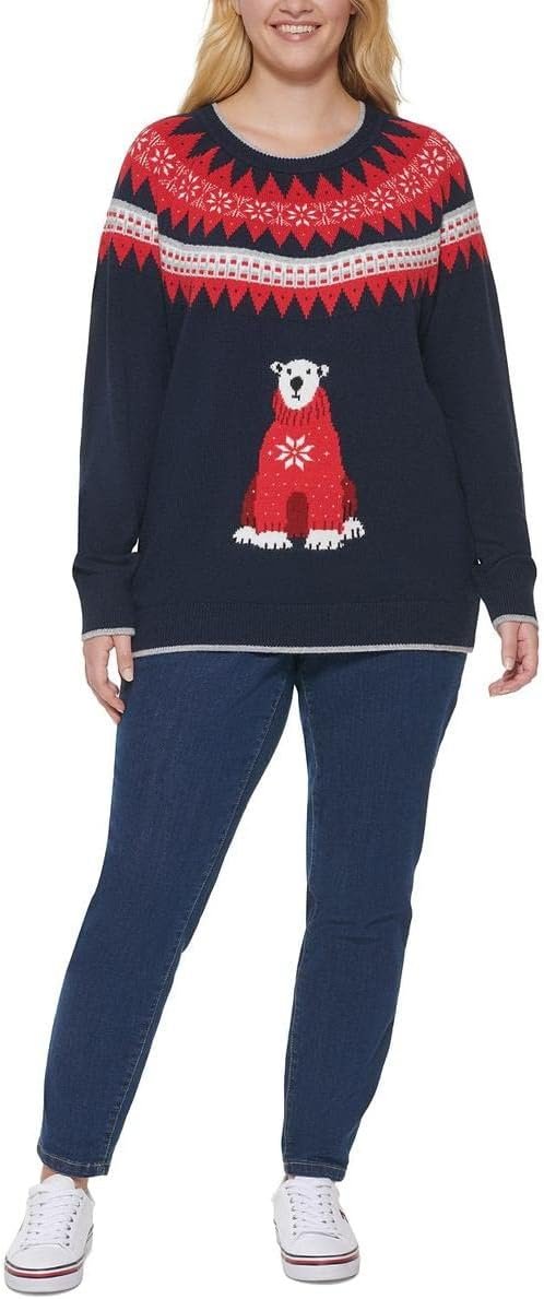 Tommy Hilfiger Womens Plus Polar Bear Fairisle Crewneck Sweater