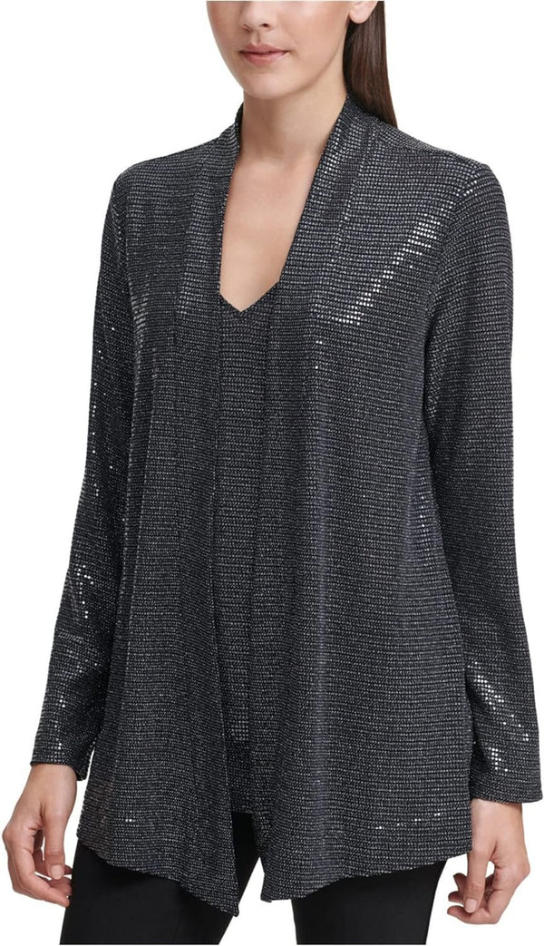 Calvin Klein Womens Layered Pullover Blouse, Black, X-Small