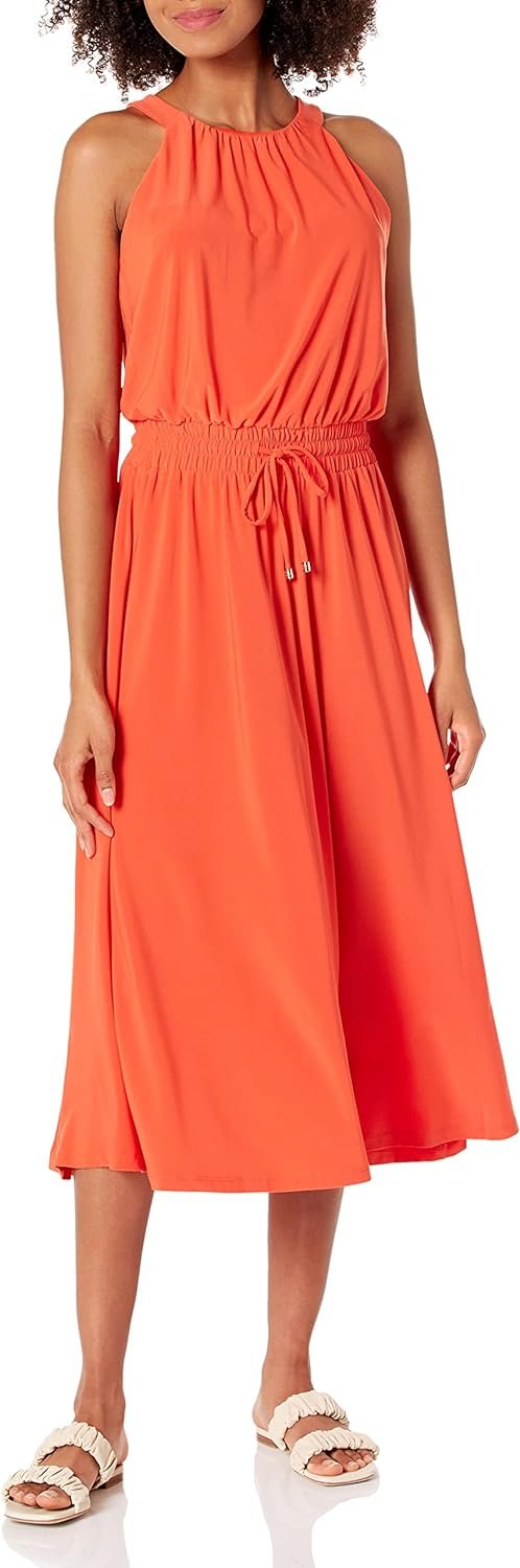 Tommy Hilfiger Women's Halter Neck Sintched Waist Midi Dress