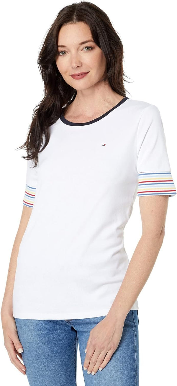 Tommy Hilfiger Womens Crewneck Striped T-Shirt White M