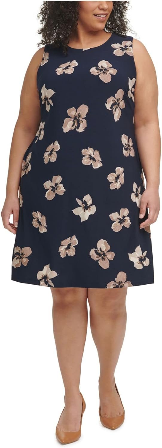 Tommy Hilfiger Womens Plus Floral Print Knee-Length Shift Dress