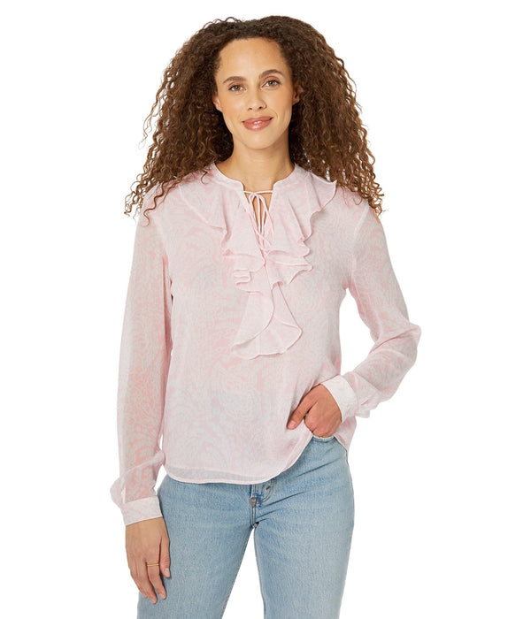 Tommy Hilfiger Long Sleeve Blouse with Ruffle Ballerina Pink/Ivory MD (US 8-10)