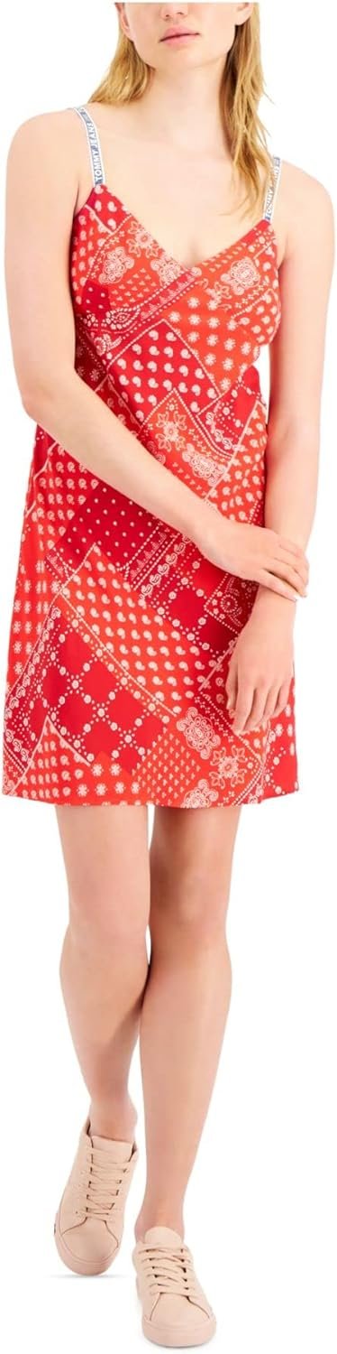 Tommy Jeans Womens Patchwork Short Slip Dress Red L