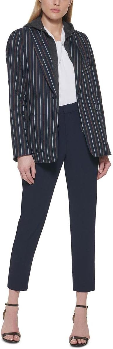 Tommy Hilfiger Womens Striped Layered One-Button Blazer