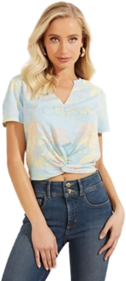 GUESS Women's Angels Crop Palm Logo Tee