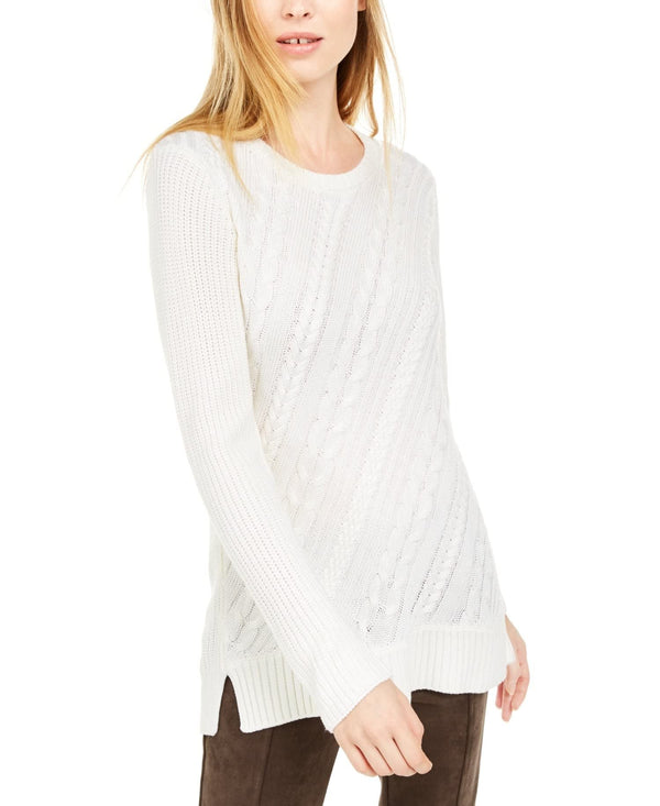 Calvin Klein Cable-Knit Crewneck Sweater White - XS