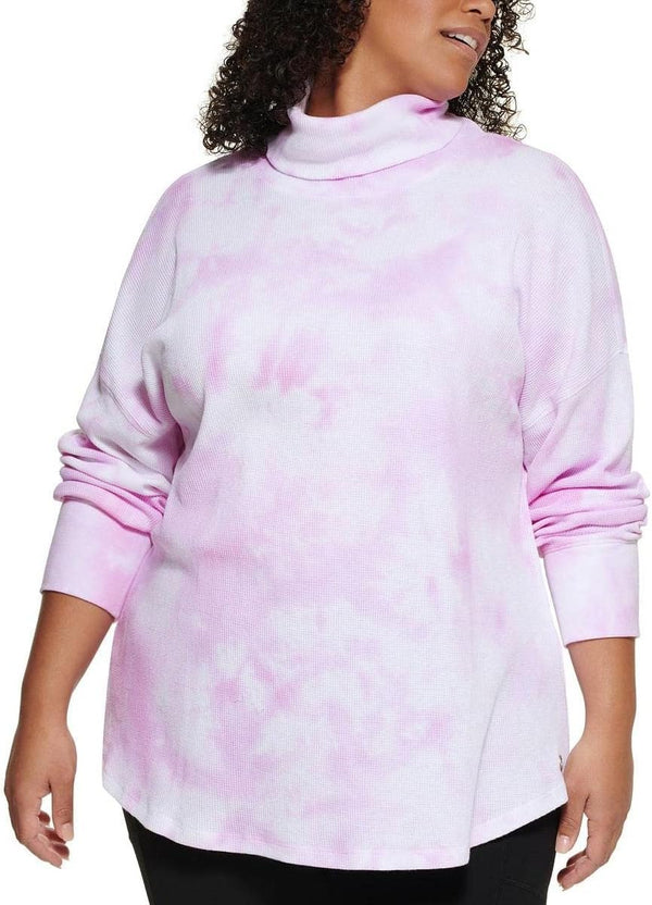 Calvin Klein Performance Womens Plus Casual Tie-Dye Turtleneck Top