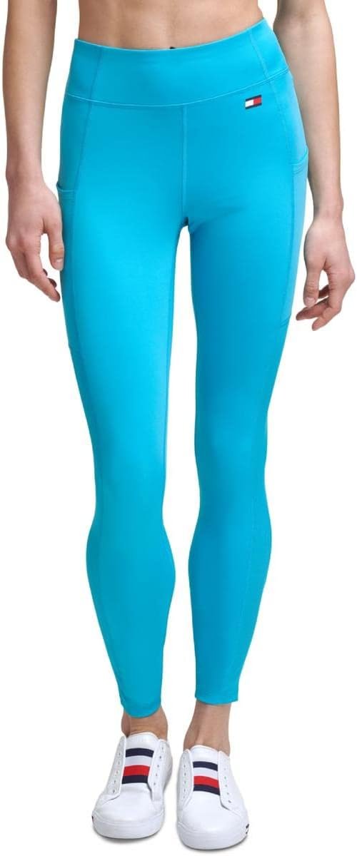 Tommy Hilfiger Sport Womens Ribbed Inset High Rise Athletic Leggings Blue S