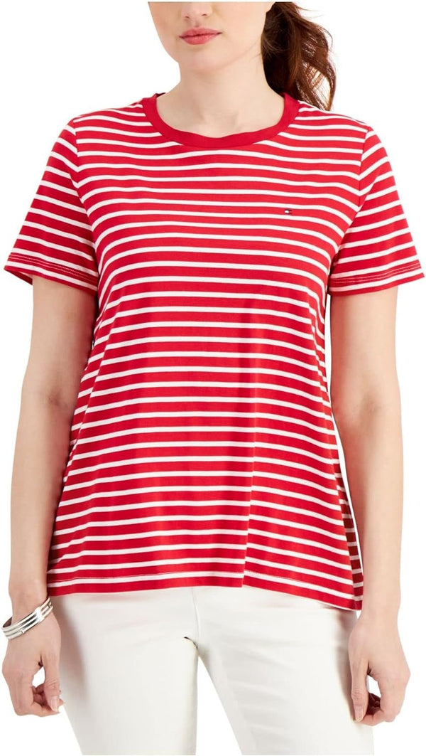 Tommy Hilfiger Womens Back Tee Scarlet/Bright White MD (US 8-10)