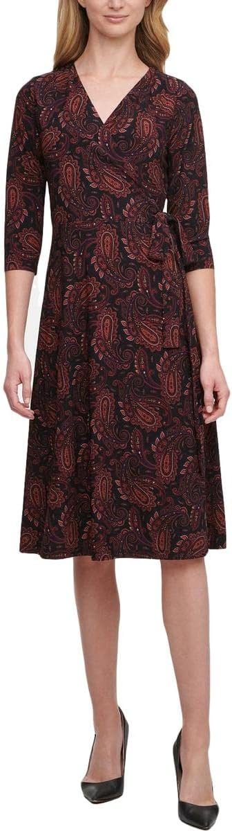 Tommy Hilfiger Womens Paisley Fit & Flare Wrap Dress Black 2