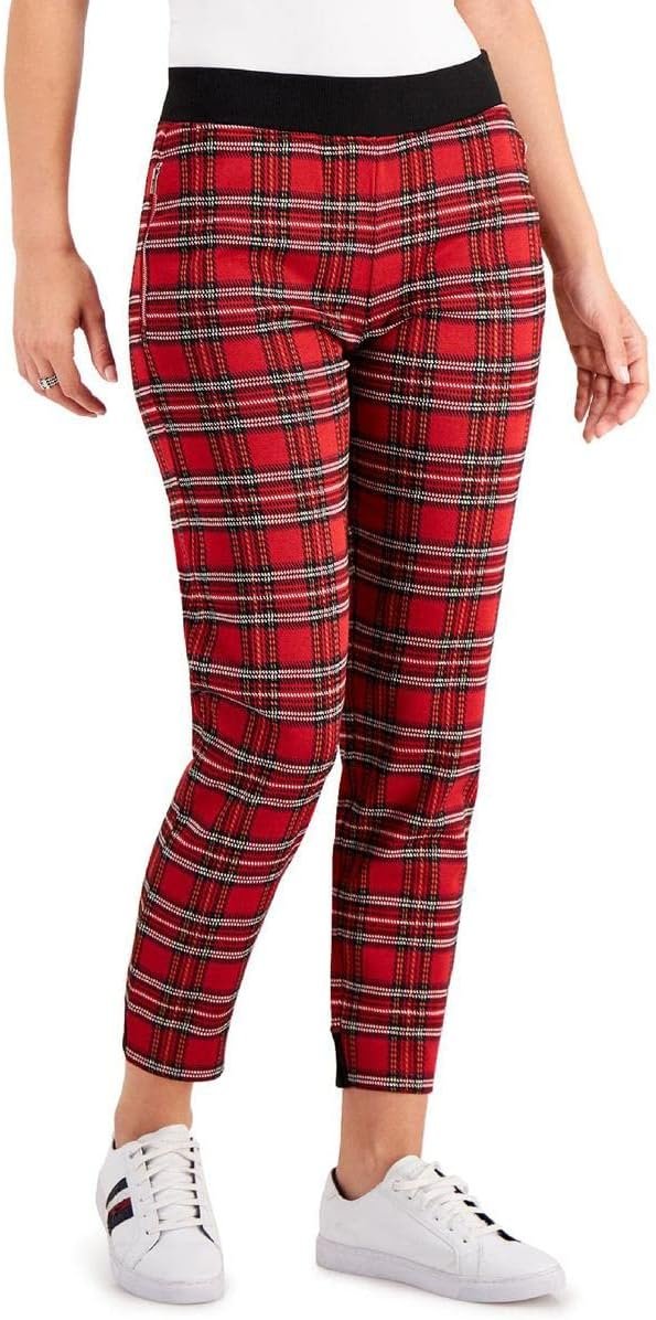 Tommy Hilfiger Womens Plaid Pull On Skinny Pants