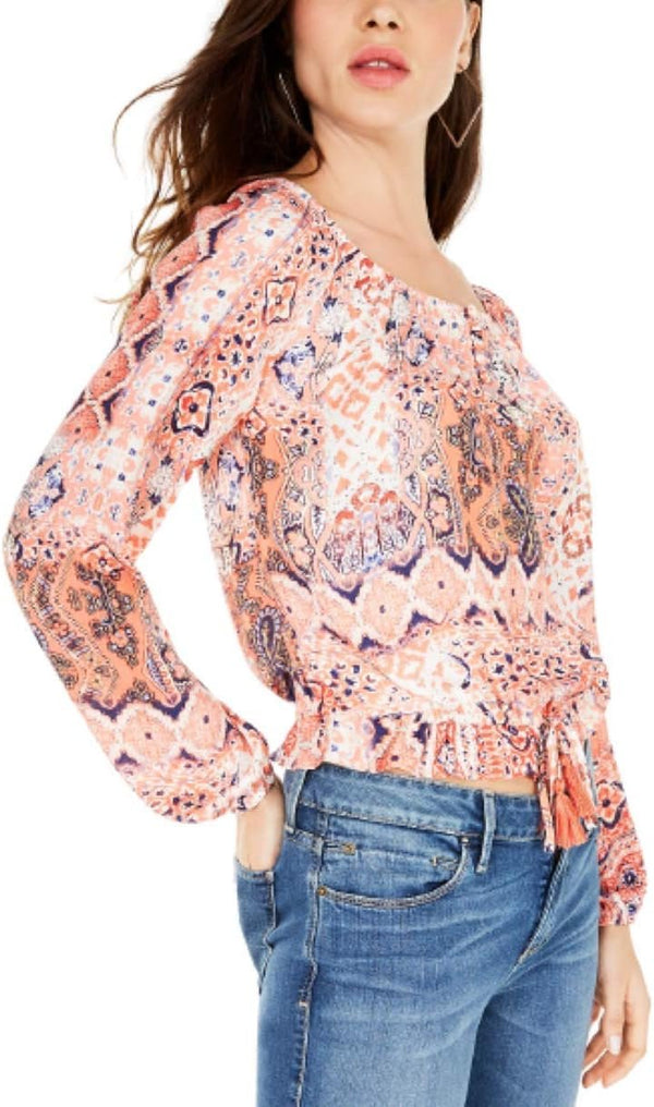 Guess Avah Tassel-Tie Top - Lava Tile Print M