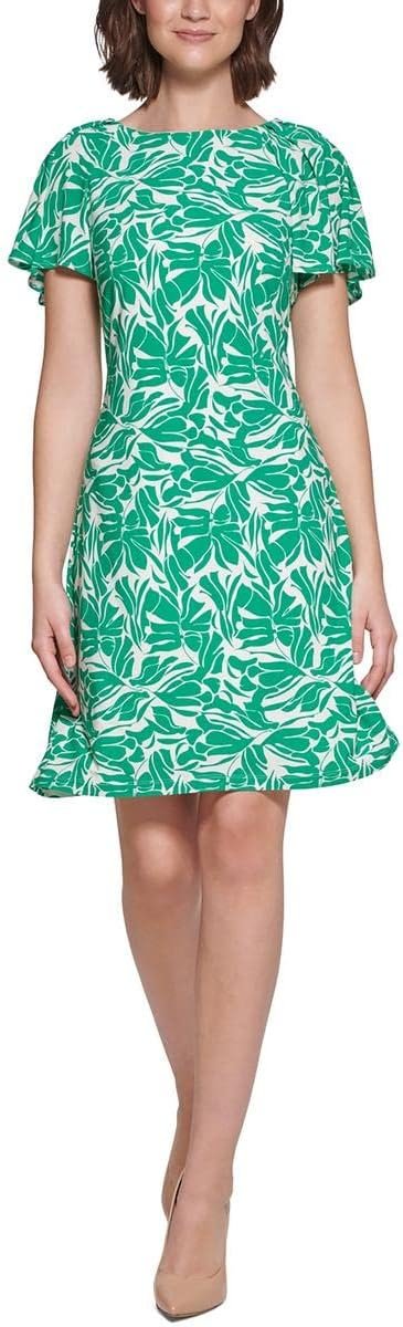 Tommy Hilfiger Womens Petites Knit Printed Sheath Dress Green 2P