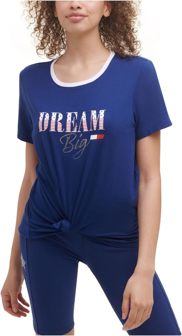 Tommy Hilfiger Sport Womens Dream Big Knot Front Graphic Pullover Top