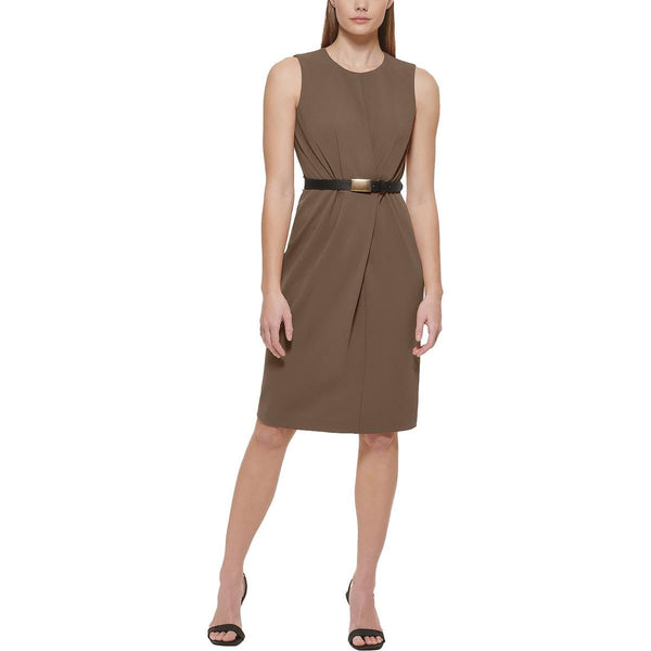 Calvin Klein Women's Belted Sheath Dress, Luggage, 6