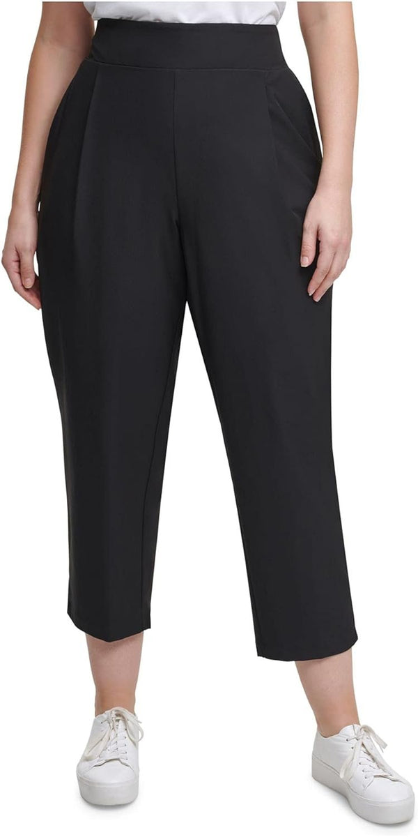 Calvin Klein Womens Solid Casual Cropped Pants, Black, 2X