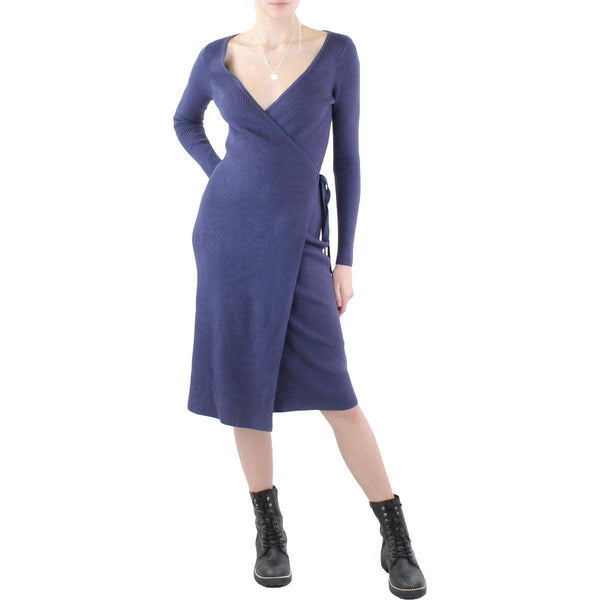 GUESS Women's Long Sleeve Everly Wrap Sweater Dress, Navy Space, Small