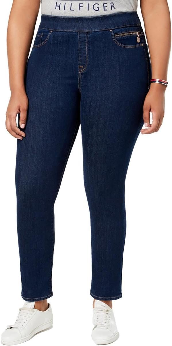 Tommy Hilfiger Womens Gramercy Mid-Rise Pull On Skinny Jeans Blue 24W