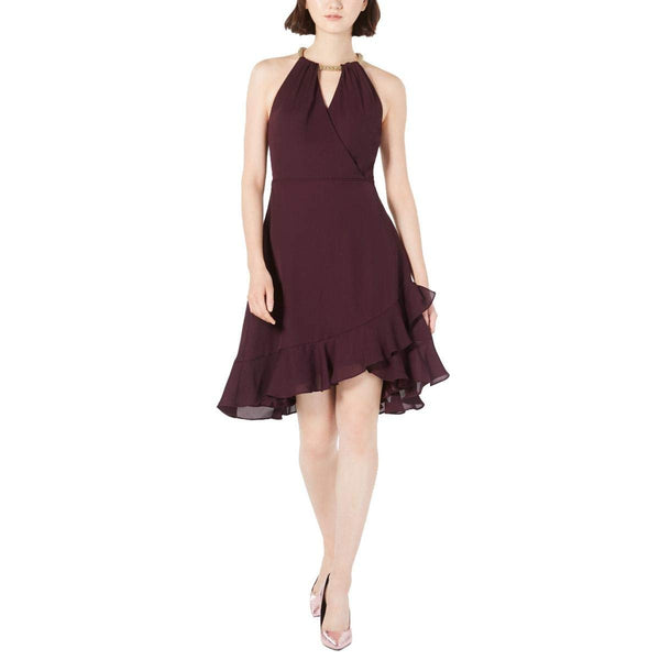 CALVIN KLEIN Women's Ruffled-hem Beaded Halter Fit & Flare Dress