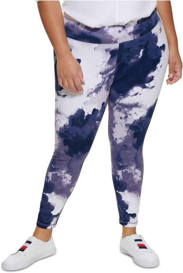 Tommy Hilfiger Sport Womens Blue Stretch Printed Active Wear High Waist Leggings Plus 0