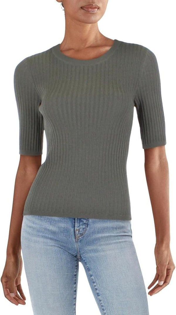 GUESS Womens Naoomi Ribbed Crewneck Pullover Sweater, Gray, M