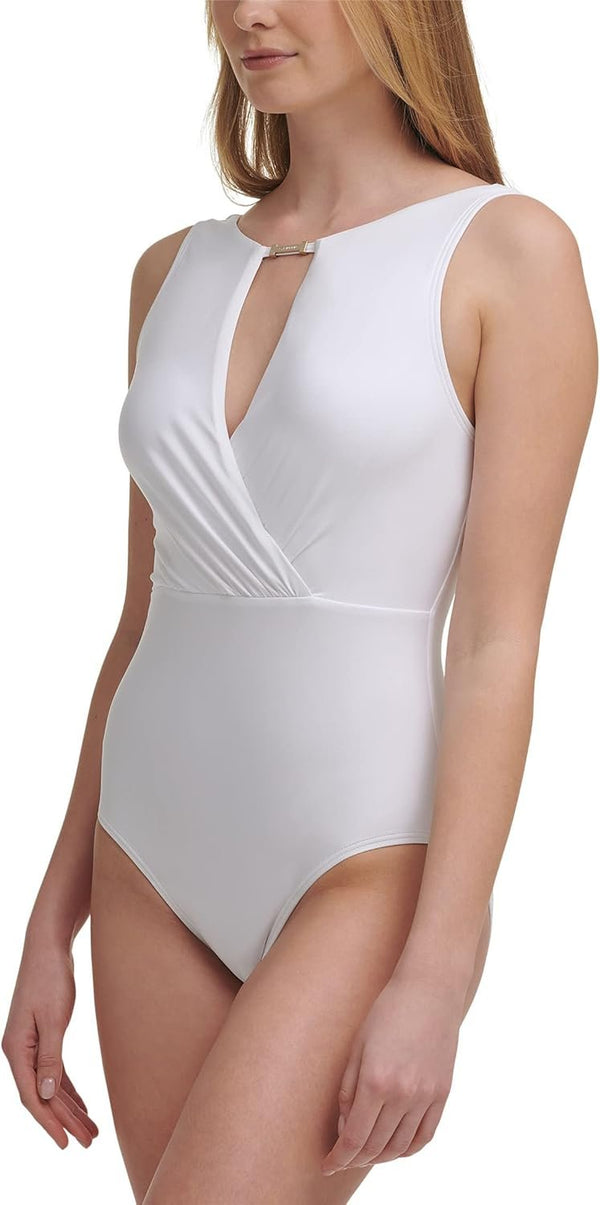 Calvin Klein Women's Standard Tummy Control Panel High Neckline Removable Soft Cups One Piece Swimsuit