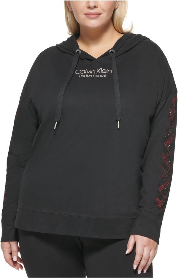 Calvin Klein Performance Womens Plus Cotton Sweatshirt Hoodie, Black, 3X